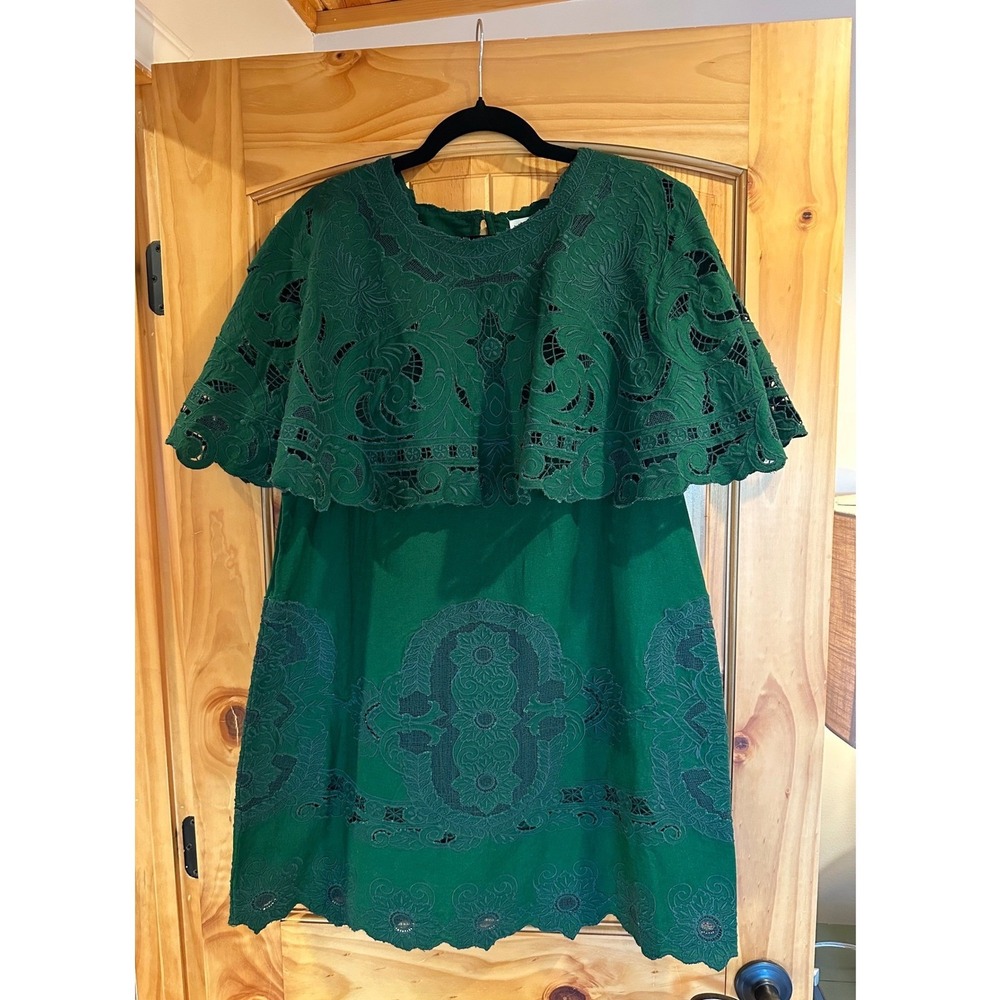 Tuckernuck x Sea New York Green Ceci Embroidery Capelet Mini Dress Scalloped NWT - Picture 5 of 9
